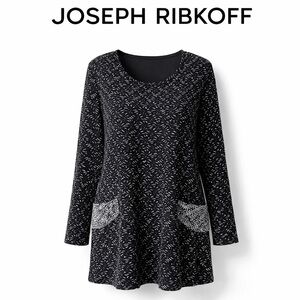 Joseph Ribkoff Textured Knit Black White Tunic Top Sz 14 Made in Canada Pockets